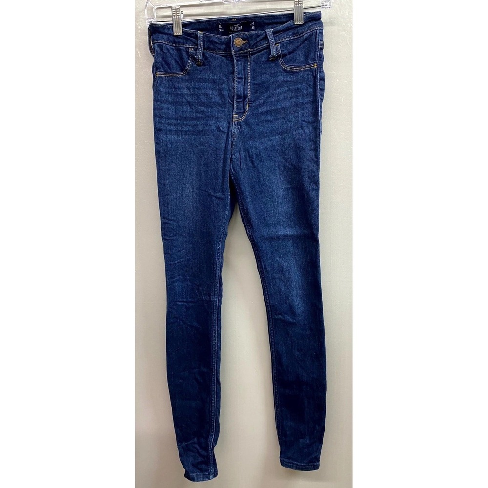 Hollister California High Rise Jean Legging Womens 5L Blue Logo Whiskering Denim